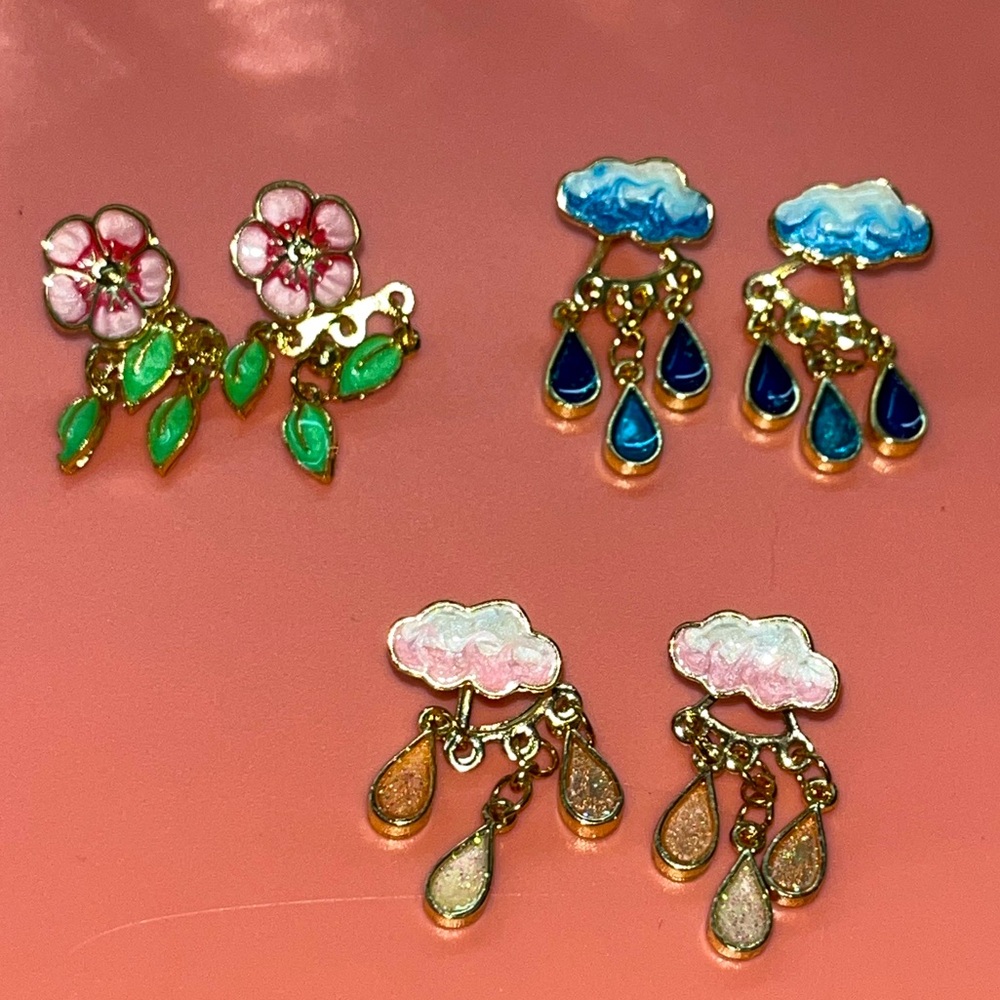 Colorful Floral and Cloud Earrings Set